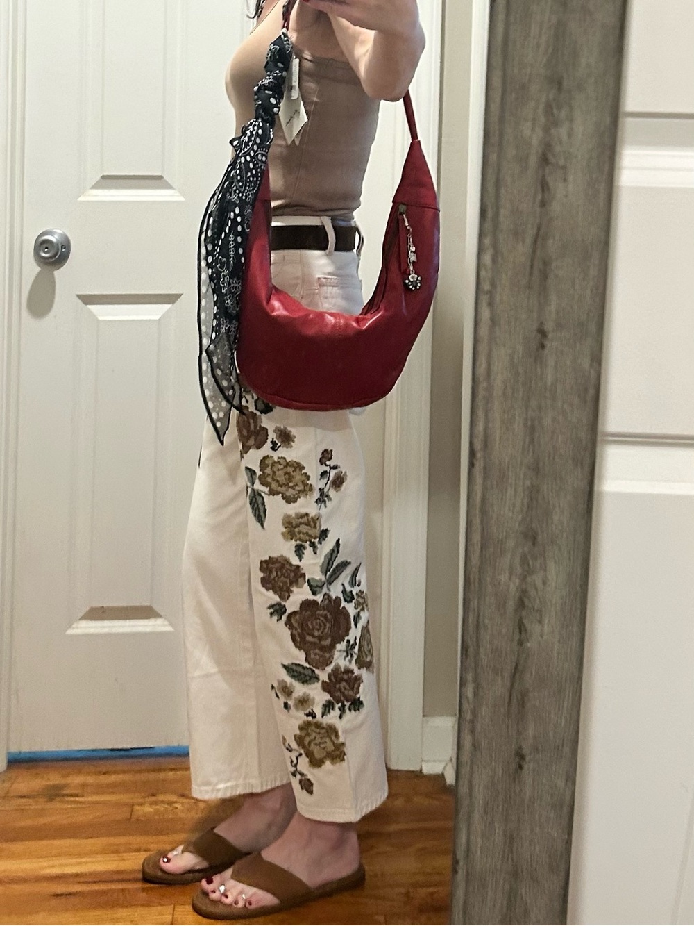 NWT Free People Idle Hands Sling Bag in Red Lip With Scarf & Charm - Picture 6 of 16